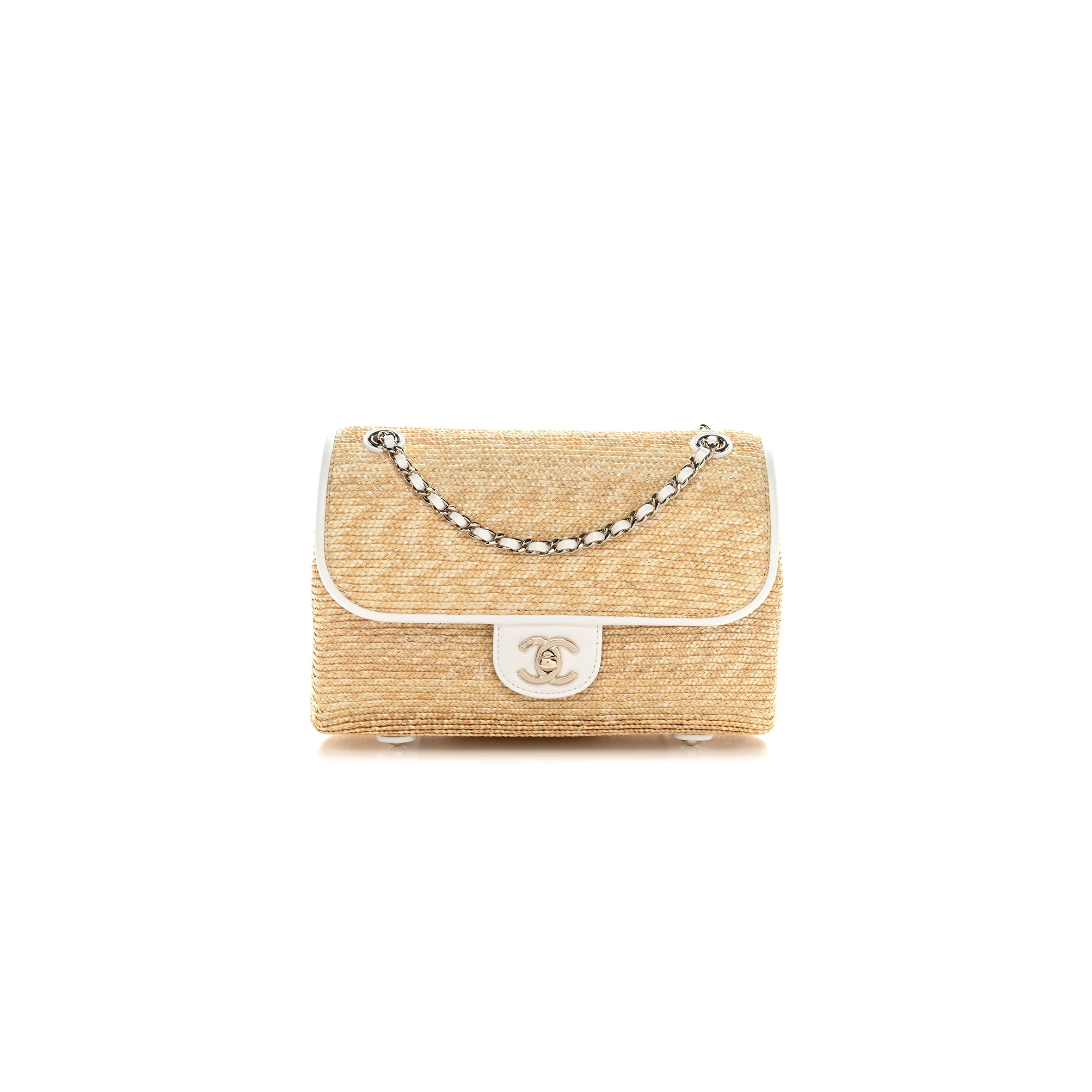 CHANEL MASTER RAFFIA LAMBSKIN SMALL FLAP BAG BEIGE WHITE AS6017 (23*16*8cm)